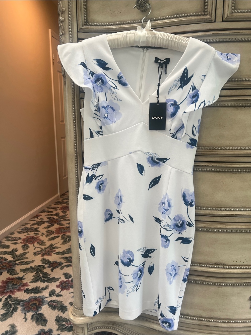 DKNY White Dress with Light Blue Floral Print